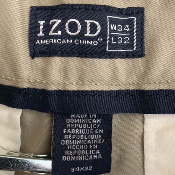 Izod American Chino cotton khaki flat front pants - Picture 9 of 15
